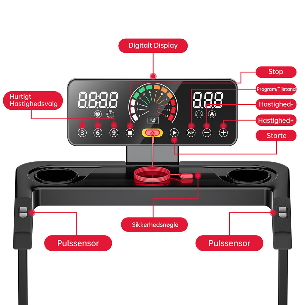 Foldbare Løbebånd Q8, Hastighed 1-12 km/t, 5% Manuel Hældning