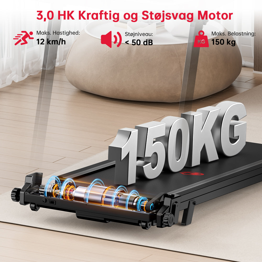 Foldbare Løbebånd Q8, Hastighed 1-12 km/t, 5% Manuel Hældning