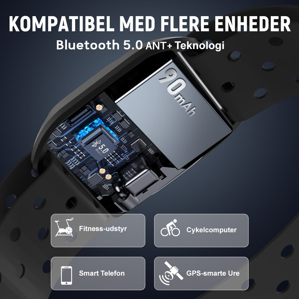 Armbånd med Pulsmåler, Bluetooth 5.0/ANT+, IP67 Vandtæt