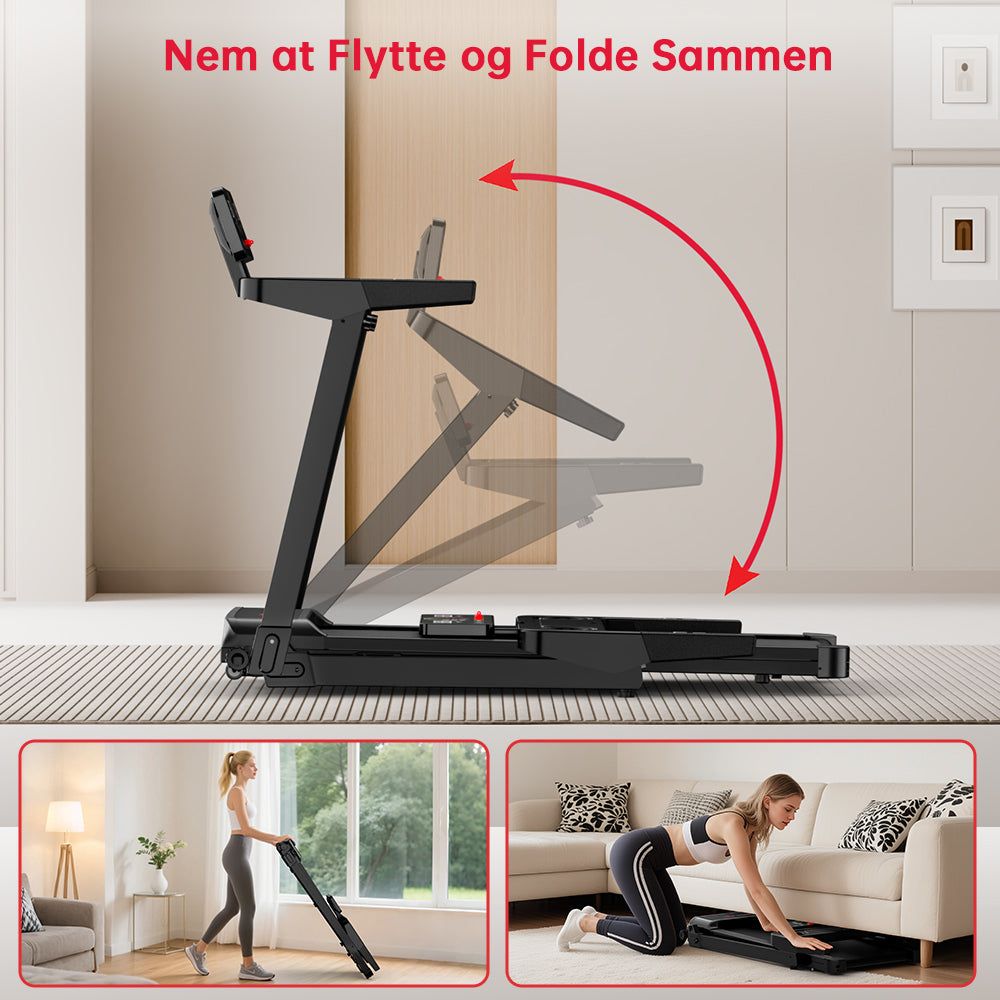 Foldbare Løbebånd Q8, Hastighed 1-12 km/t, 5% Manuel Hældning